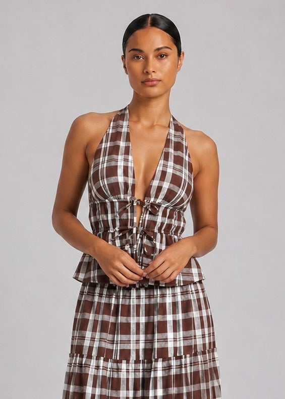 Whitney Halter Top, Choc/Check