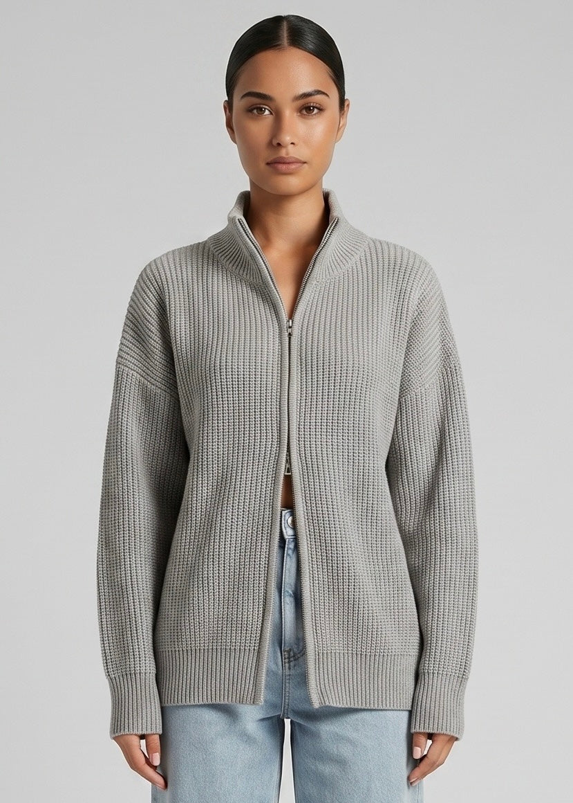 Carter Zip Knit Jumper, Grey