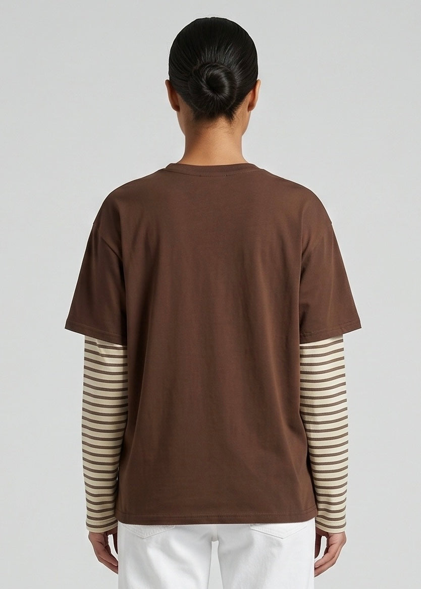 Coco Longsleeve Tee, Choc Stripe