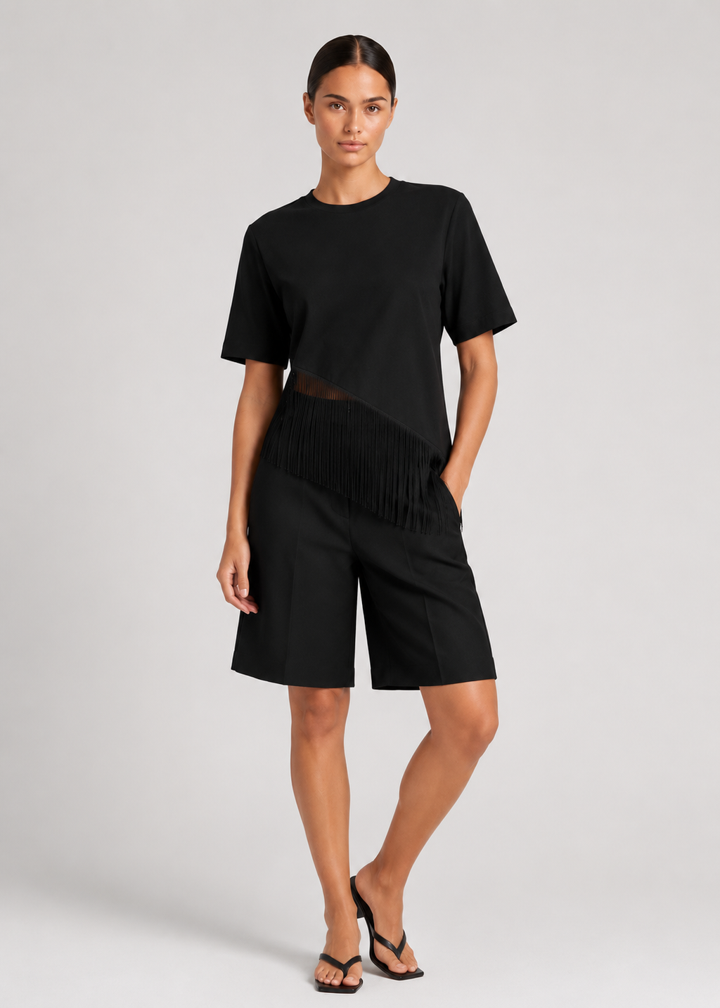 Jolene Fringe Tee, Black