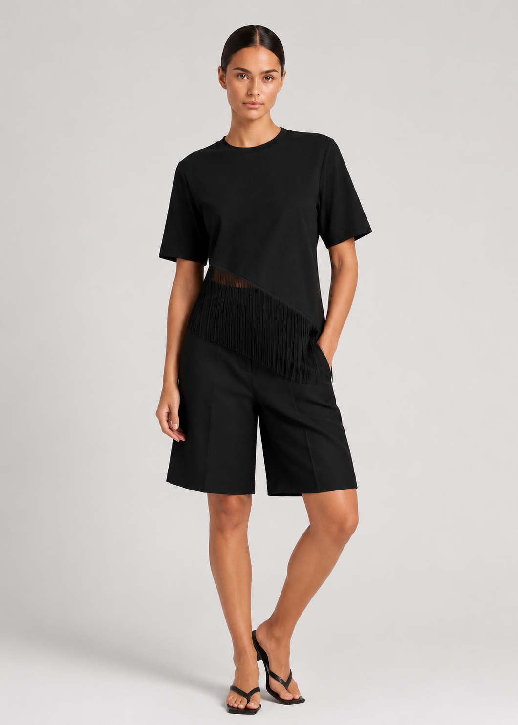 Jolene Fringe Tee, Black