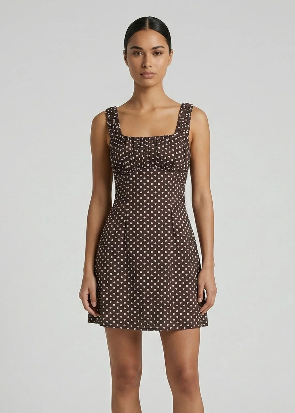 Yolanda Mini Dress, Choc Polka