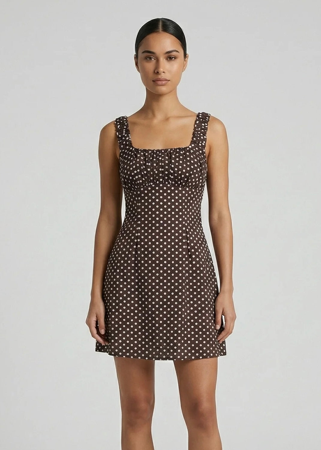 Yolanda Mini Dress, Choc Polka