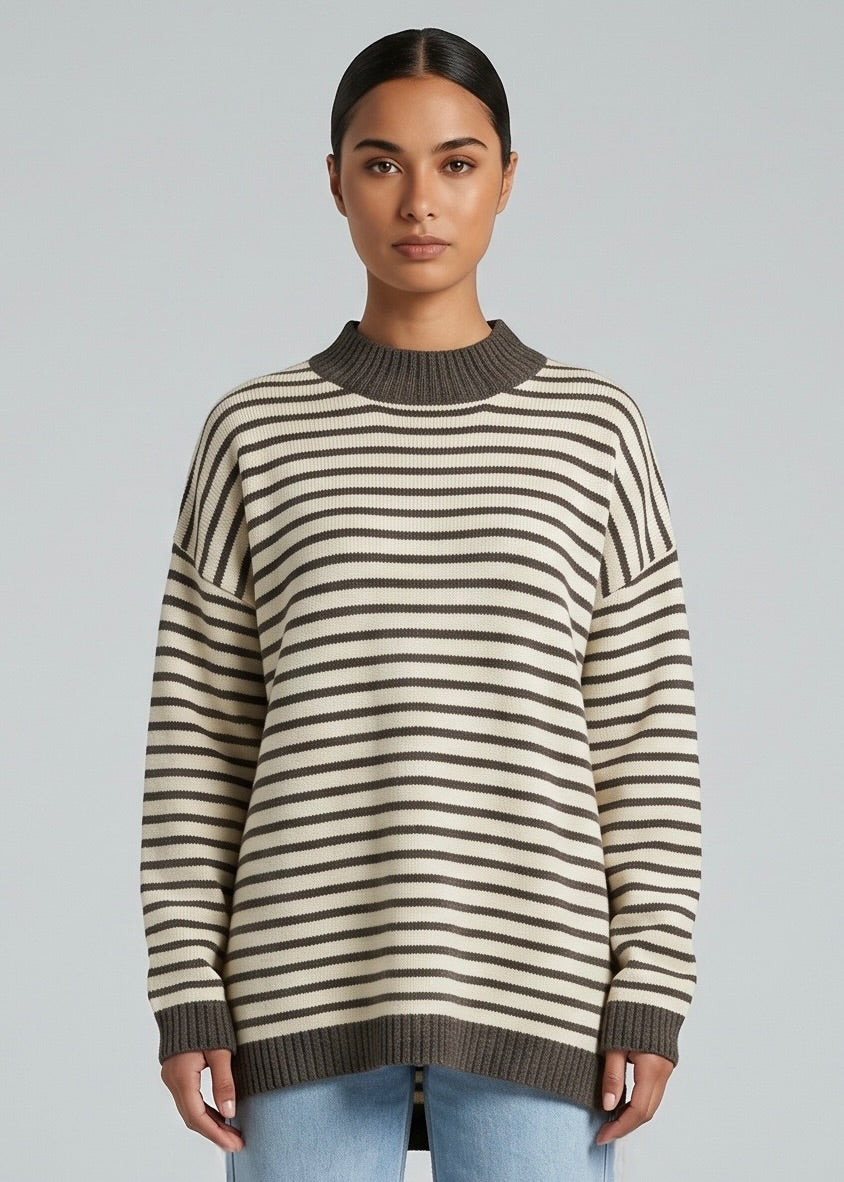 Rundle Stripe Knit, Choc/Beige