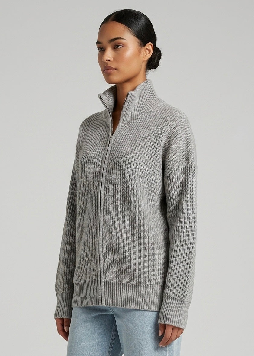 Carter Zip Knit Jumper, Grey