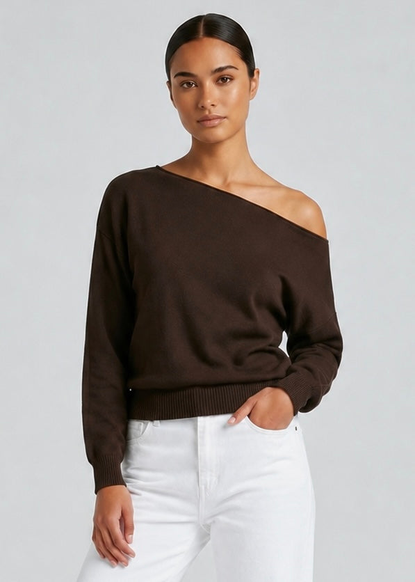 Tula Off the Shoulder Knit Top, Choc
