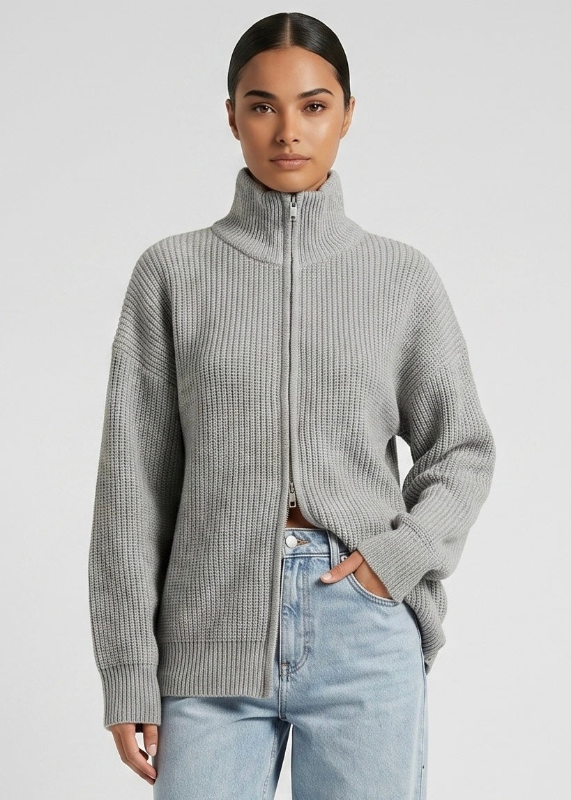 Carter Zip Knit Jumper, Grey