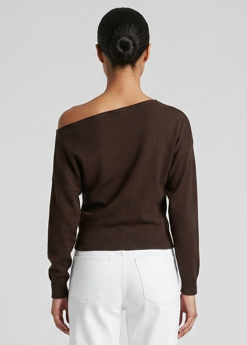 Tula Off the Shoulder Knit Top, Choc