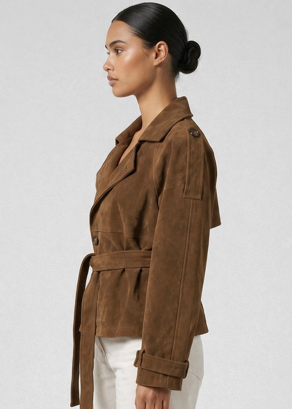 Monty Crop Trench Jacket, Mocha/Faux Suede