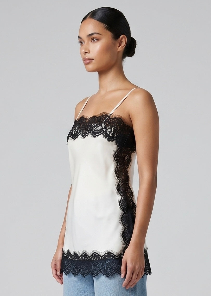 Blanc Lace Top, Cream/Black