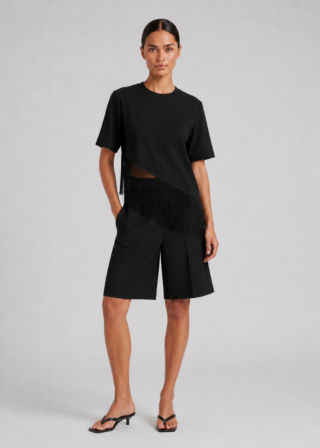 Jolene Fringe Tee, Black