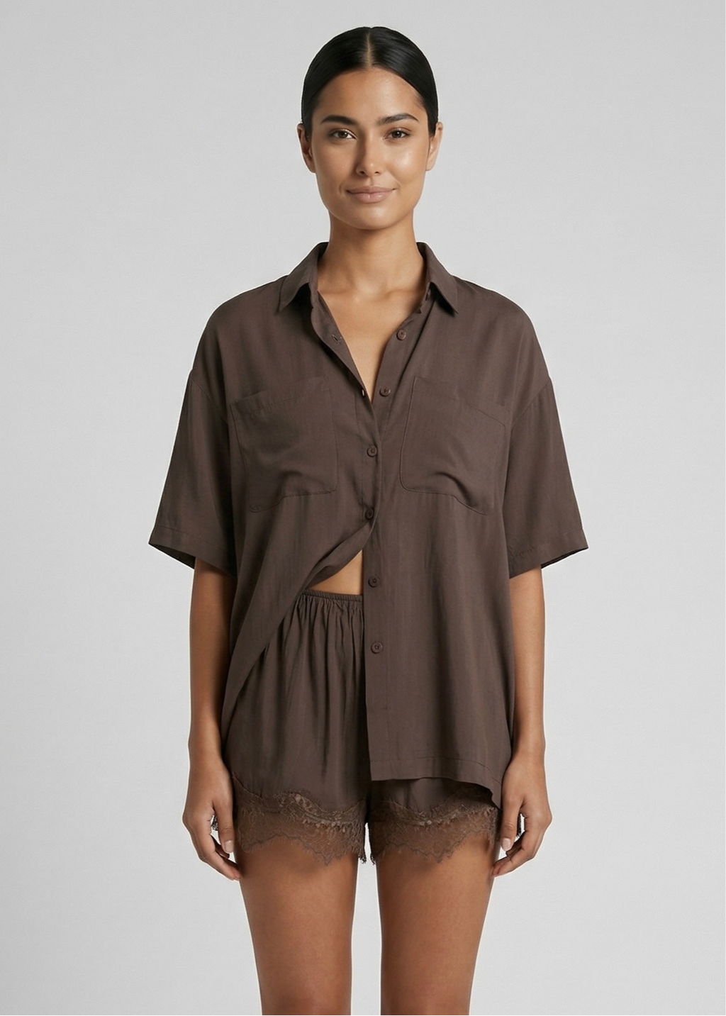 Chantilly Lace Short Set, Choc