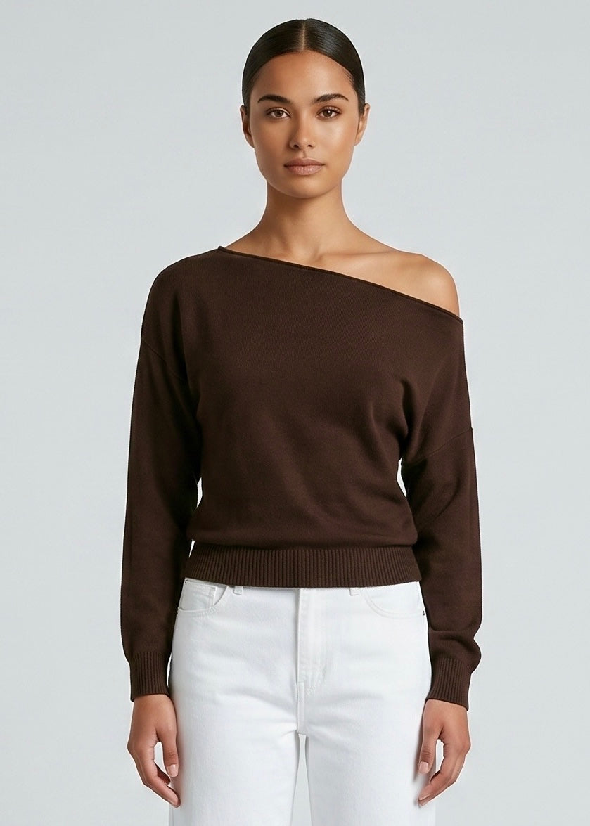 Tula Off the Shoulder Knit Top, Choc