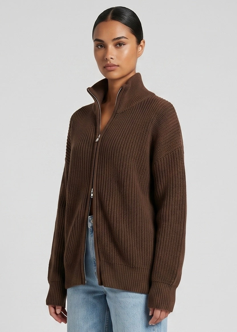 Carter Zip Knit Jumper, Choc