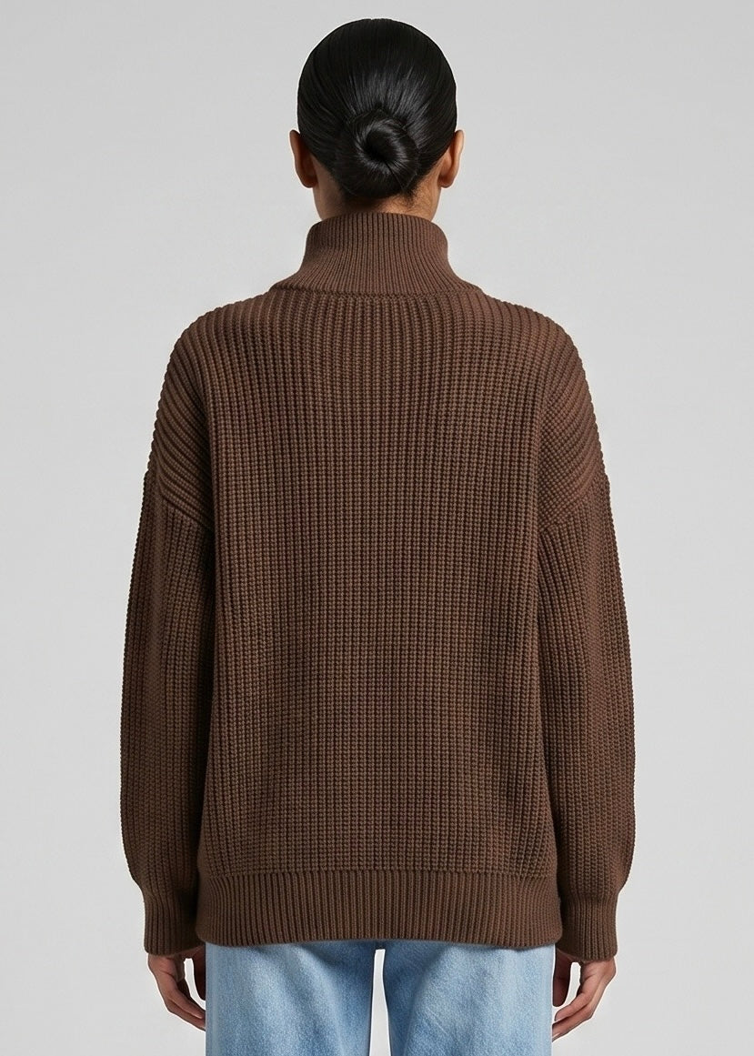 Carter Zip Knit Jumper, Choc