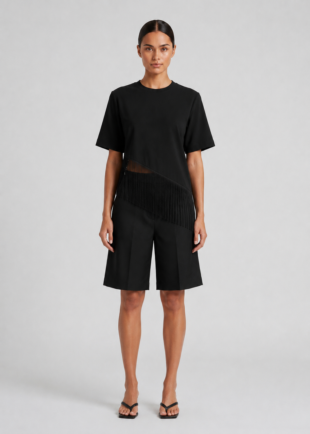Jolene Fringe Tee, Black