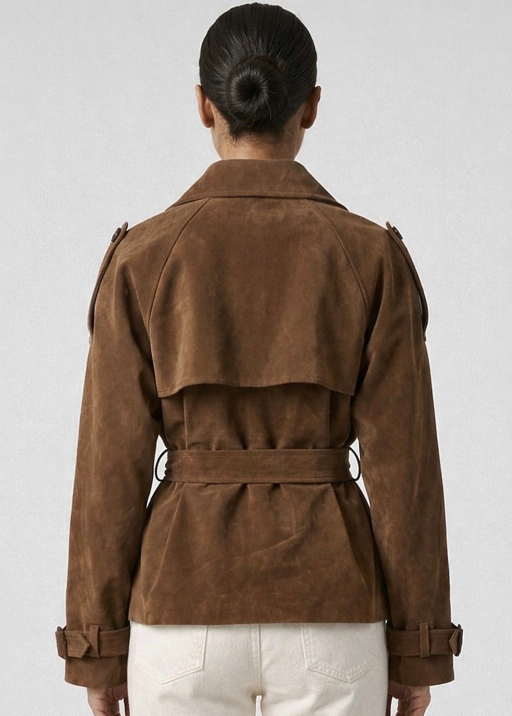 Monty Crop Trench Jacket, Mocha/Faux Suede
