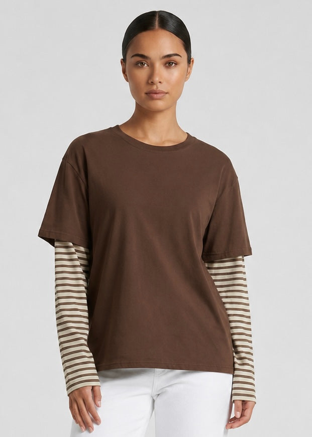 Coco Longsleeve Tee, Choc Stripe