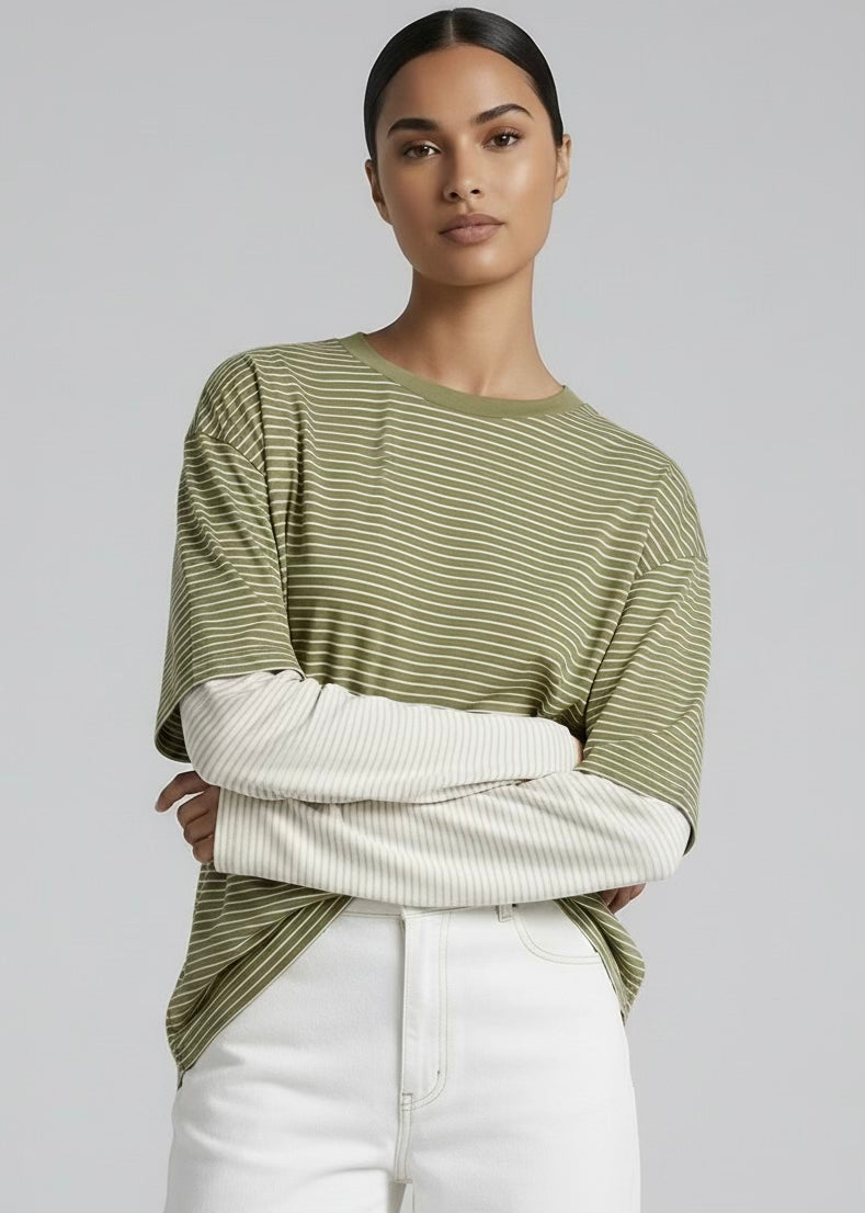 Valley LS Top, Green/Stripe