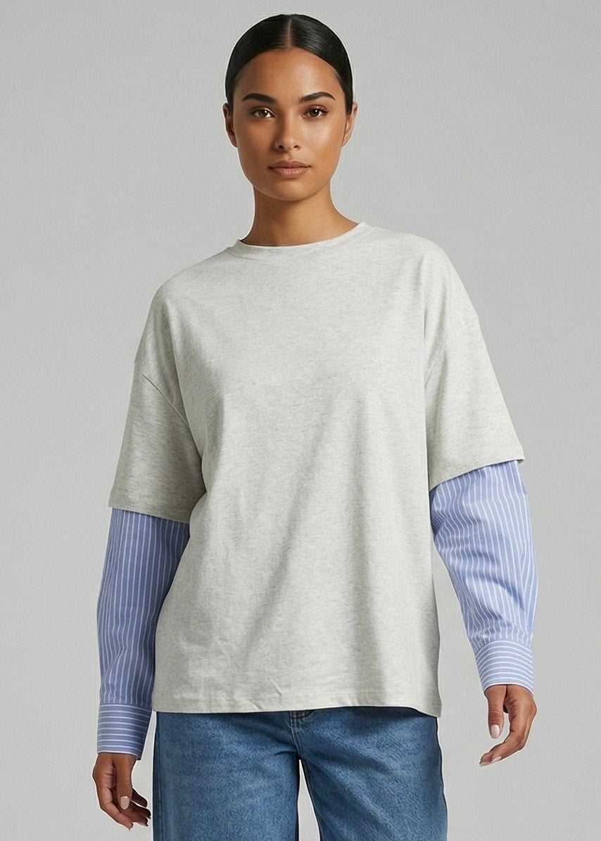 Rigger Long Sleeve Top, Grey/Blue Stripe