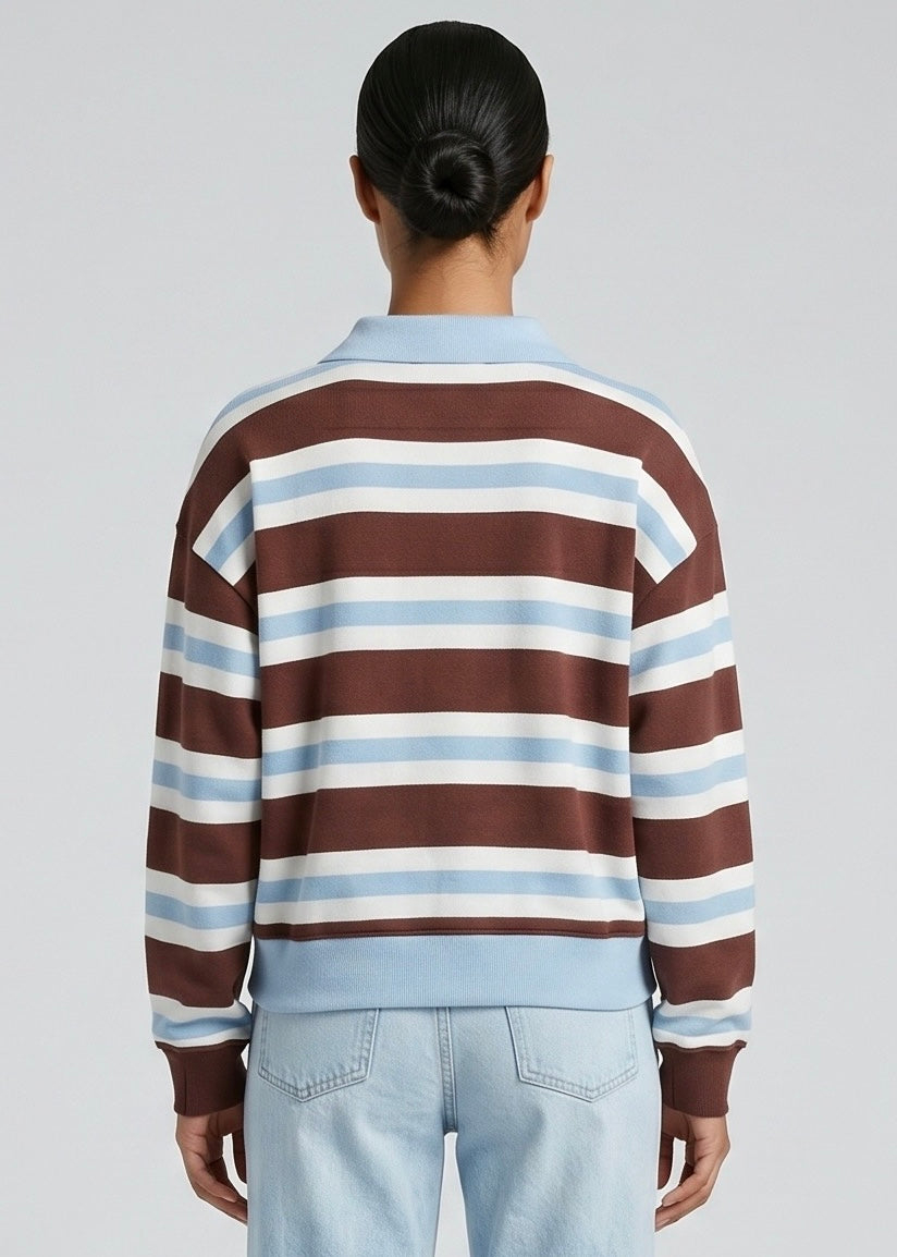 Portsea Crop Knit Top, Blue/Choc Stripe