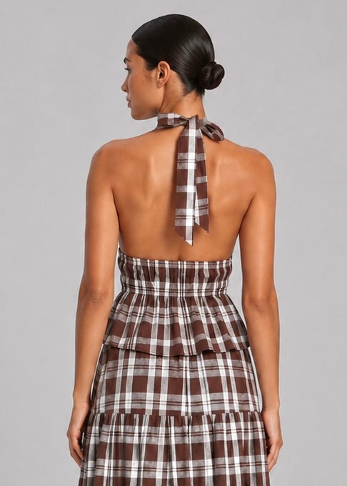 Whitney Halter Top, Choc/Check