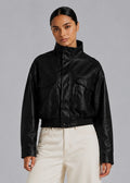 Tally Faux Leather Bomber, Black