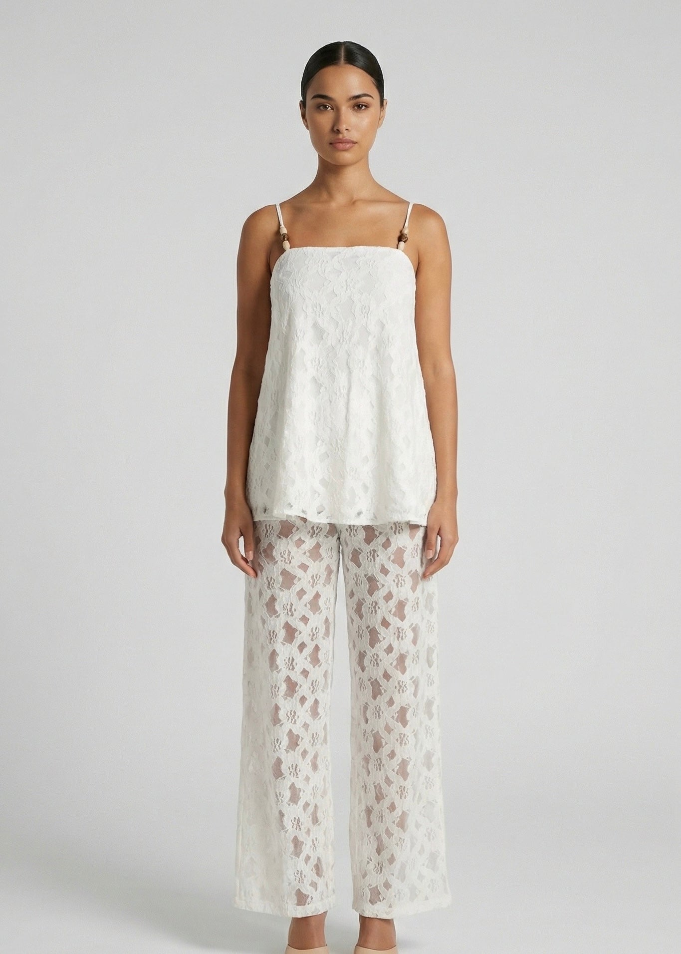 Romada Lace Pant Set, Wht