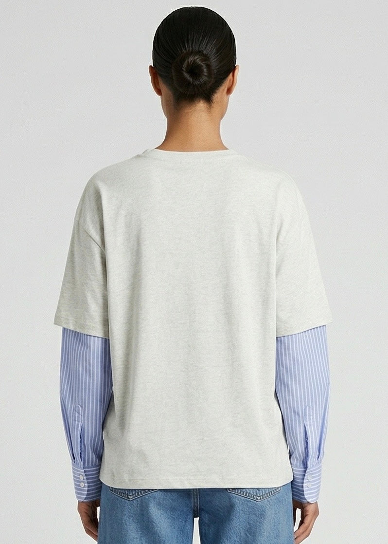 Rigger Long Sleeve Top, Grey/Blue Stripe