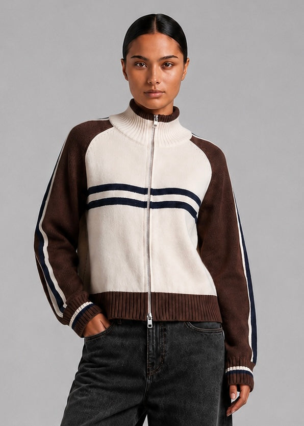 Dusty Knit Cardi, Choc/Navy
