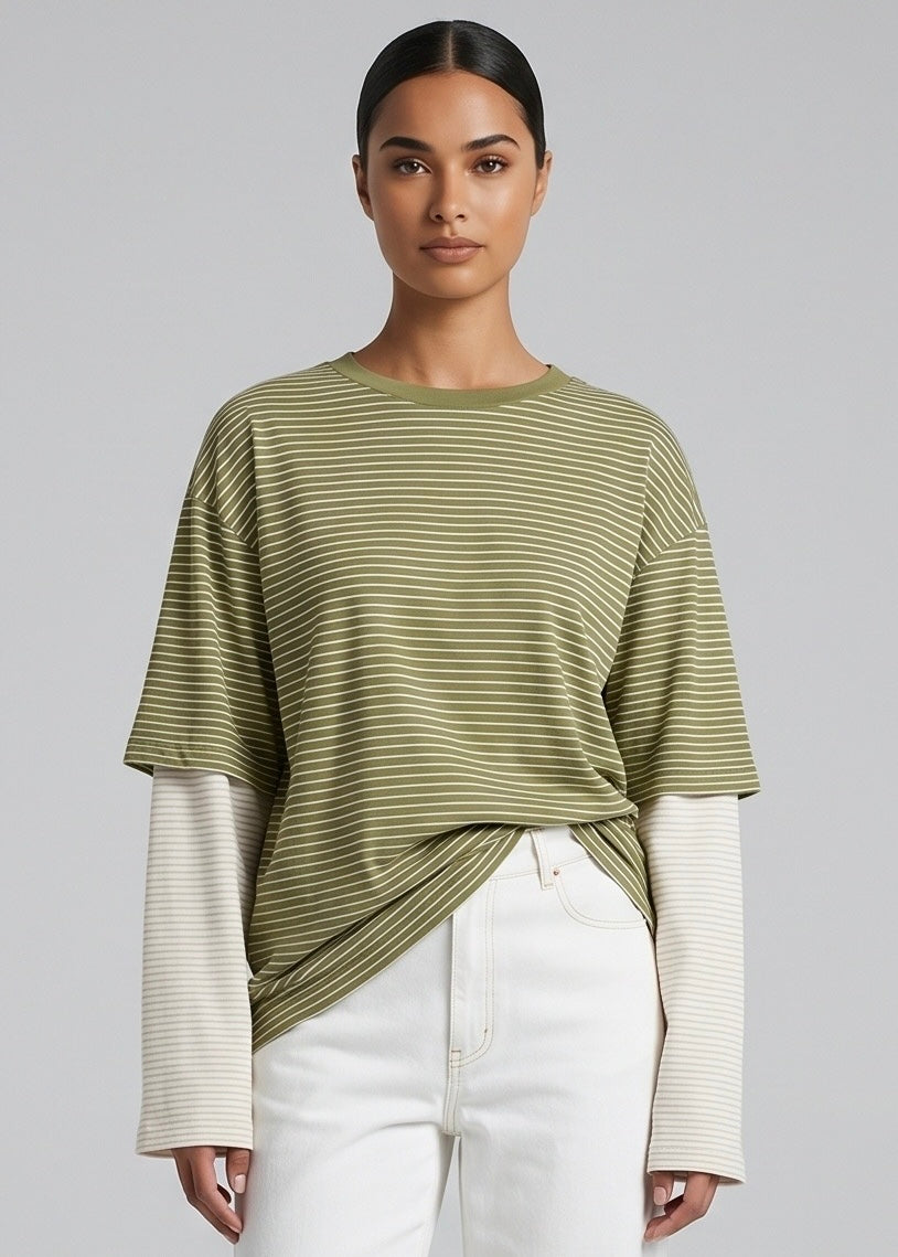 Valley LS Top, Green/Stripe