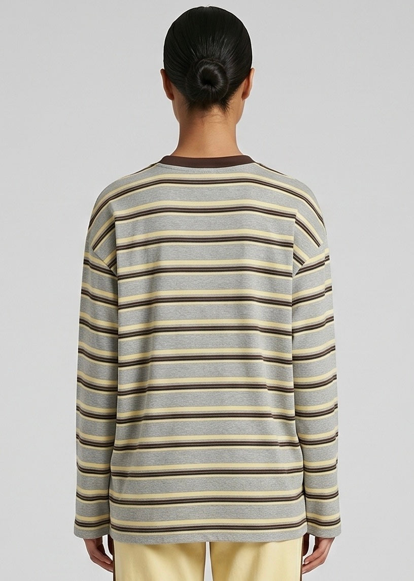 Rally Stripe Longsleeve Tee, Grey/Choc