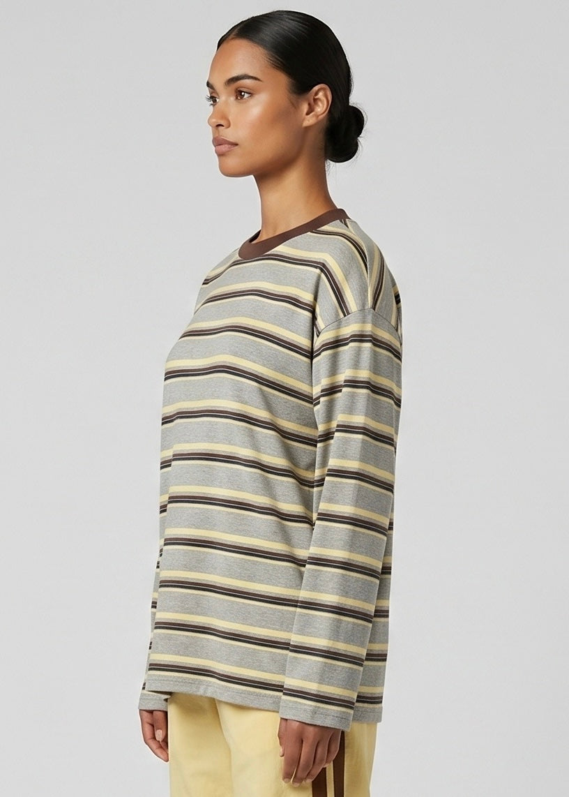 Rally Stripe Longsleeve Tee, Grey/Choc