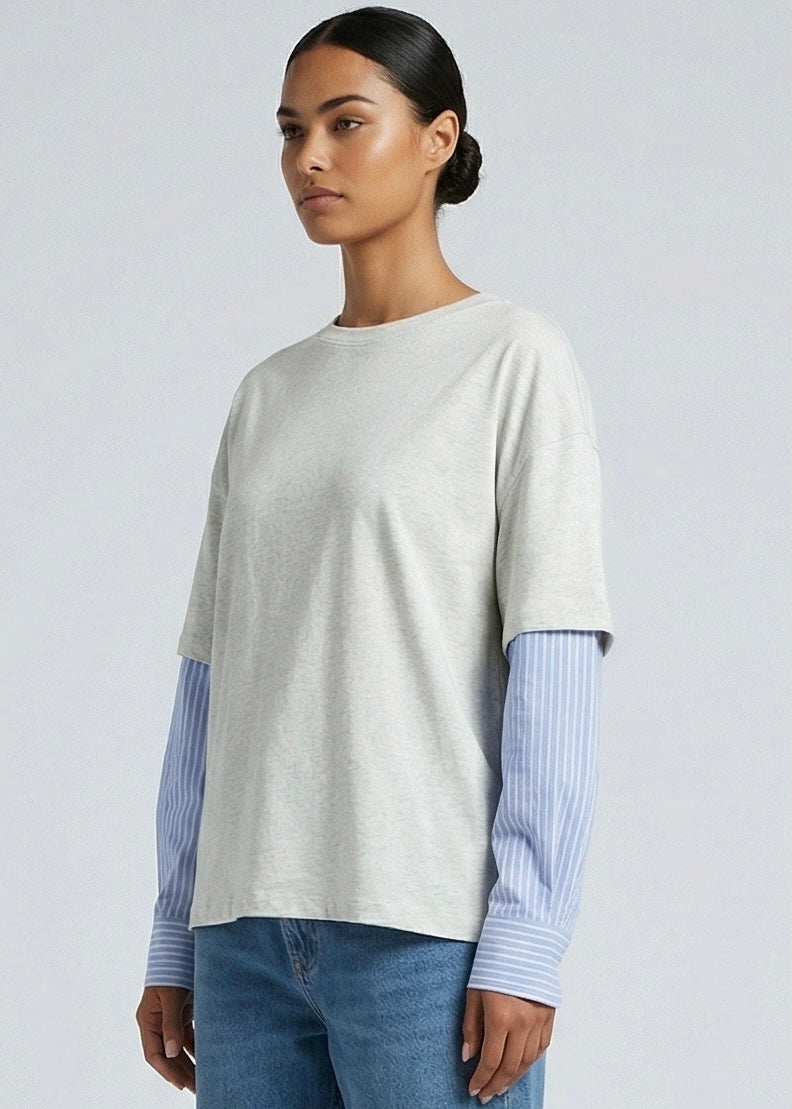 Rigger Long Sleeve Top, Grey/Blue Stripe