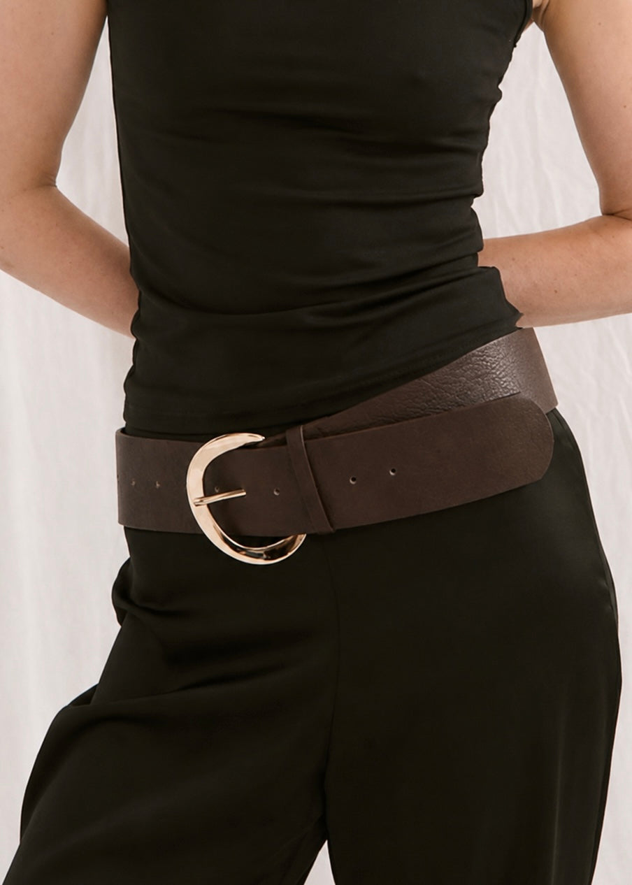 Leni Wide Belt, Choc/Gold