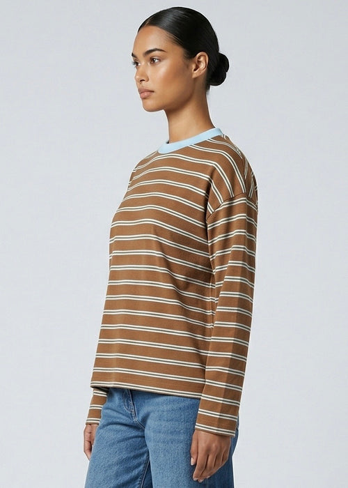 Baseline Long Sleeve Top, Choc/Blue Stripe