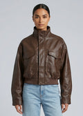 Tally Faux Leather Bomber, Choc