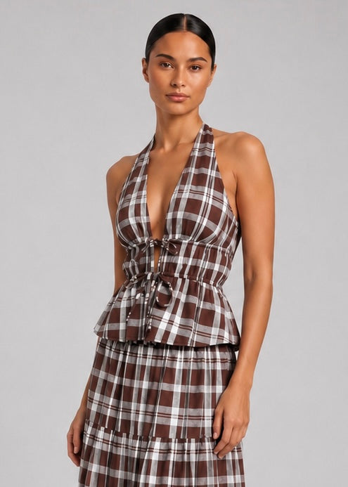 Whitney Halter Top, Choc/Check