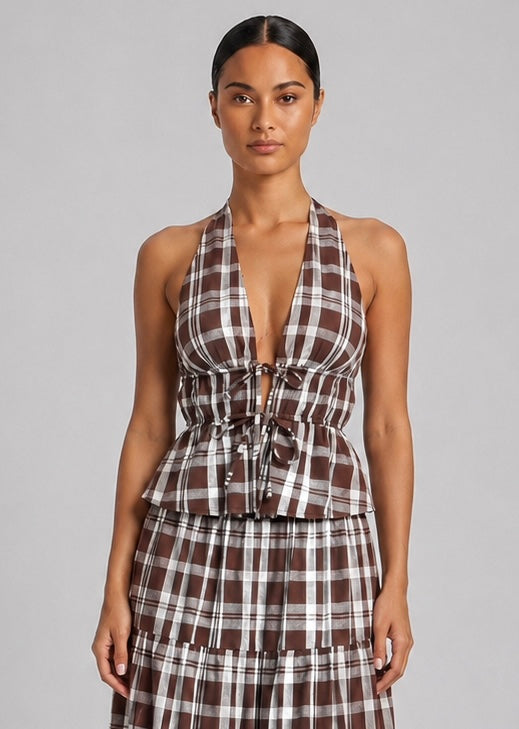 Whitney Halter Top, Choc/Check