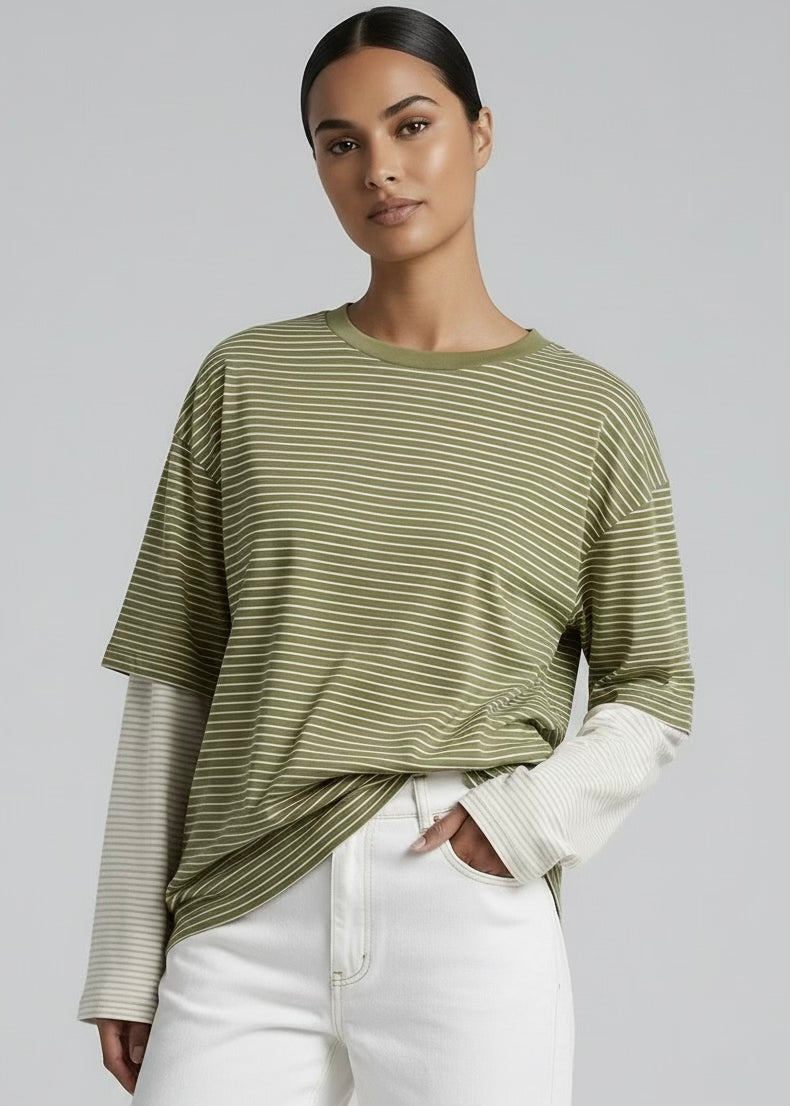 Valley LS Top, Green/Stripe