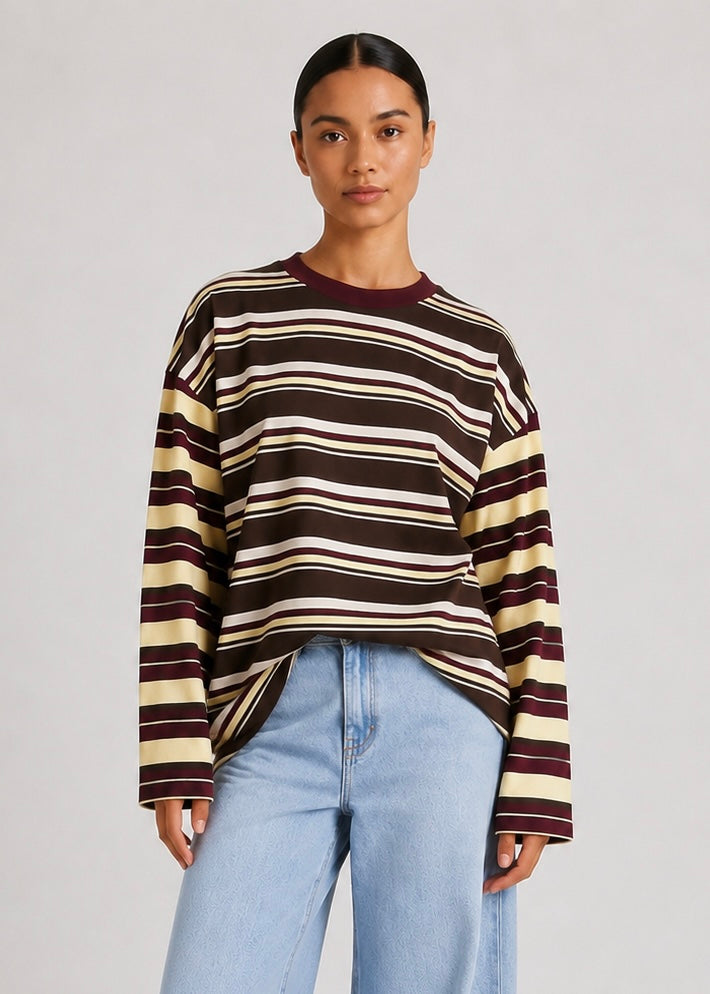 Pipeline Contrast Stripe LS Tee, Yellow/Choc