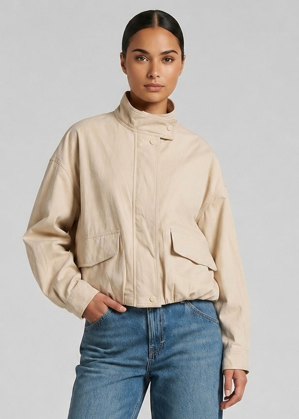 Denver Faux Leather Bomber, Cream