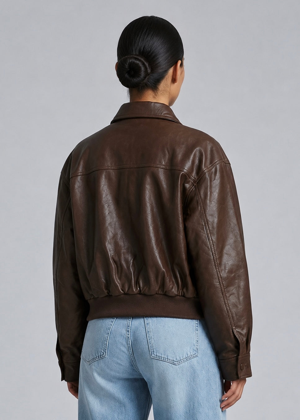 Tally Faux Leather Bomber, Choc