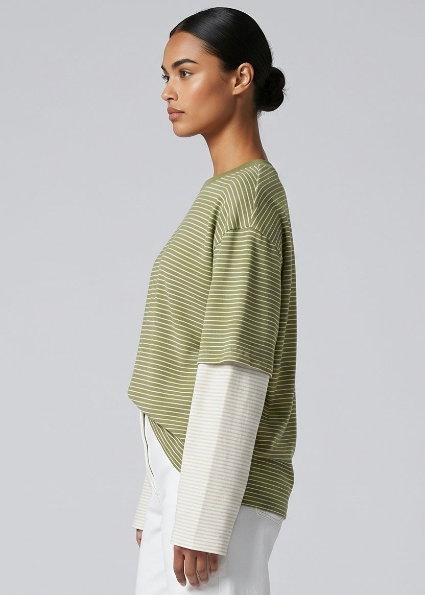 Valley LS Top, Green/Stripe
