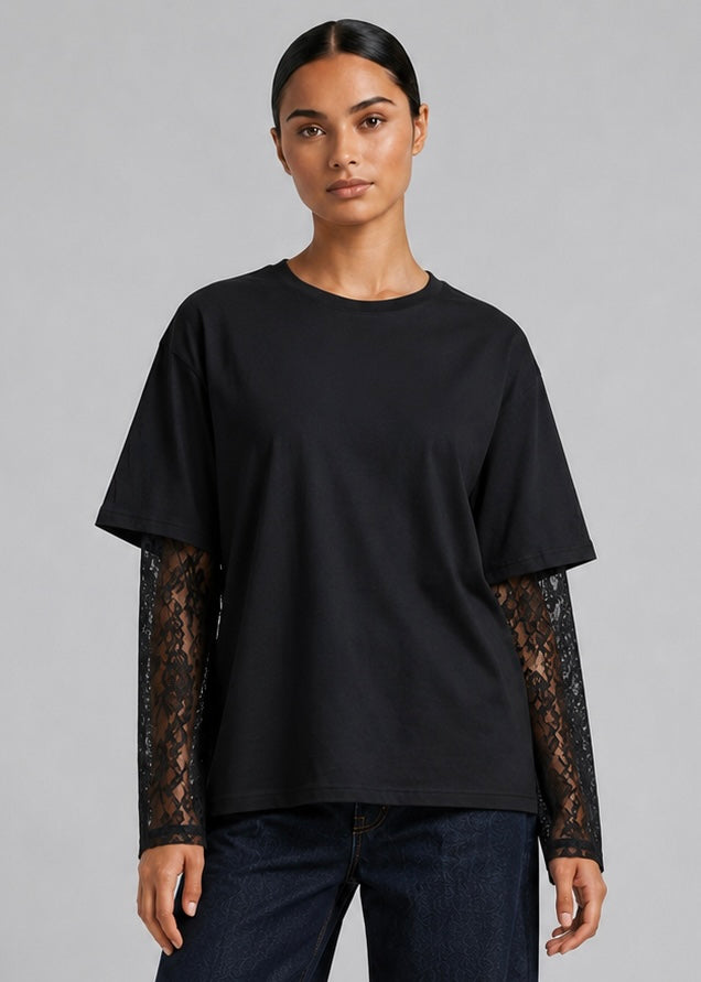Sabre Lace Longsleeve Tee, Black