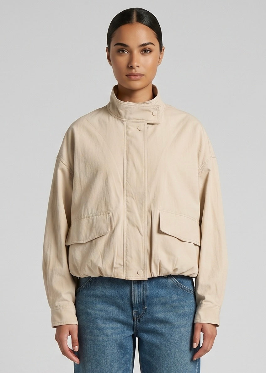 Denver Faux Leather Bomber, Cream