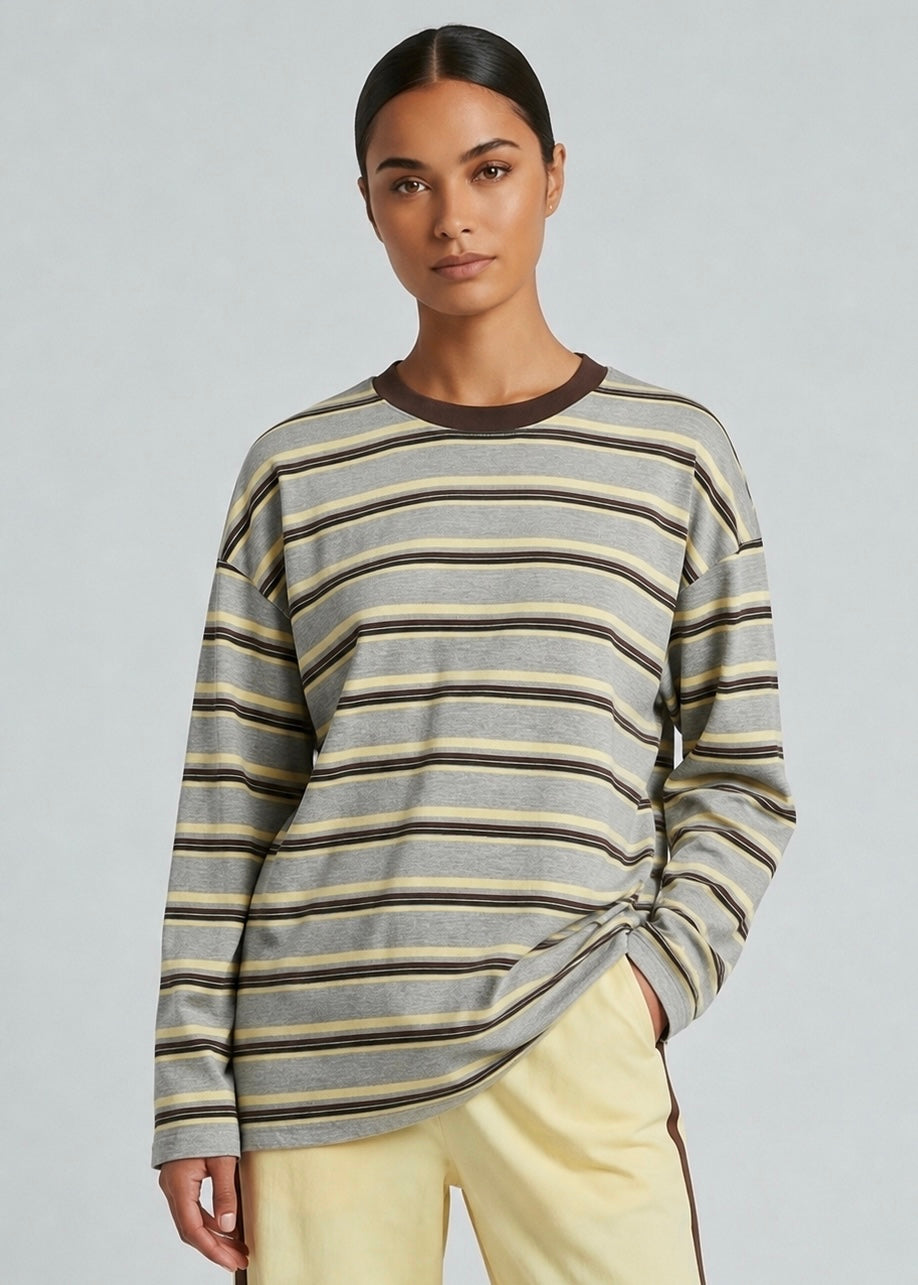 Rally Stripe Longsleeve Tee, Grey/Choc