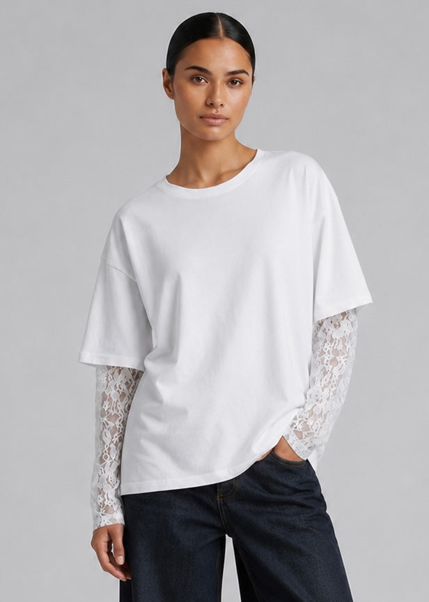Sabre Lace Longsleeve Tee, White