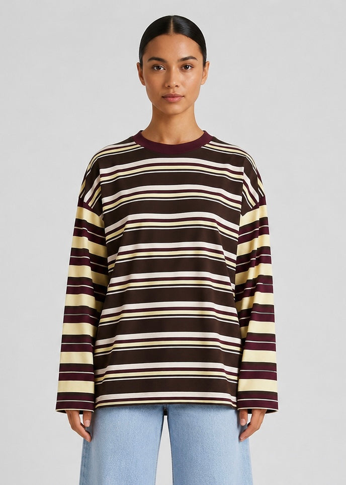 Pipeline Contrast Stripe LS Tee, Yellow/Choc