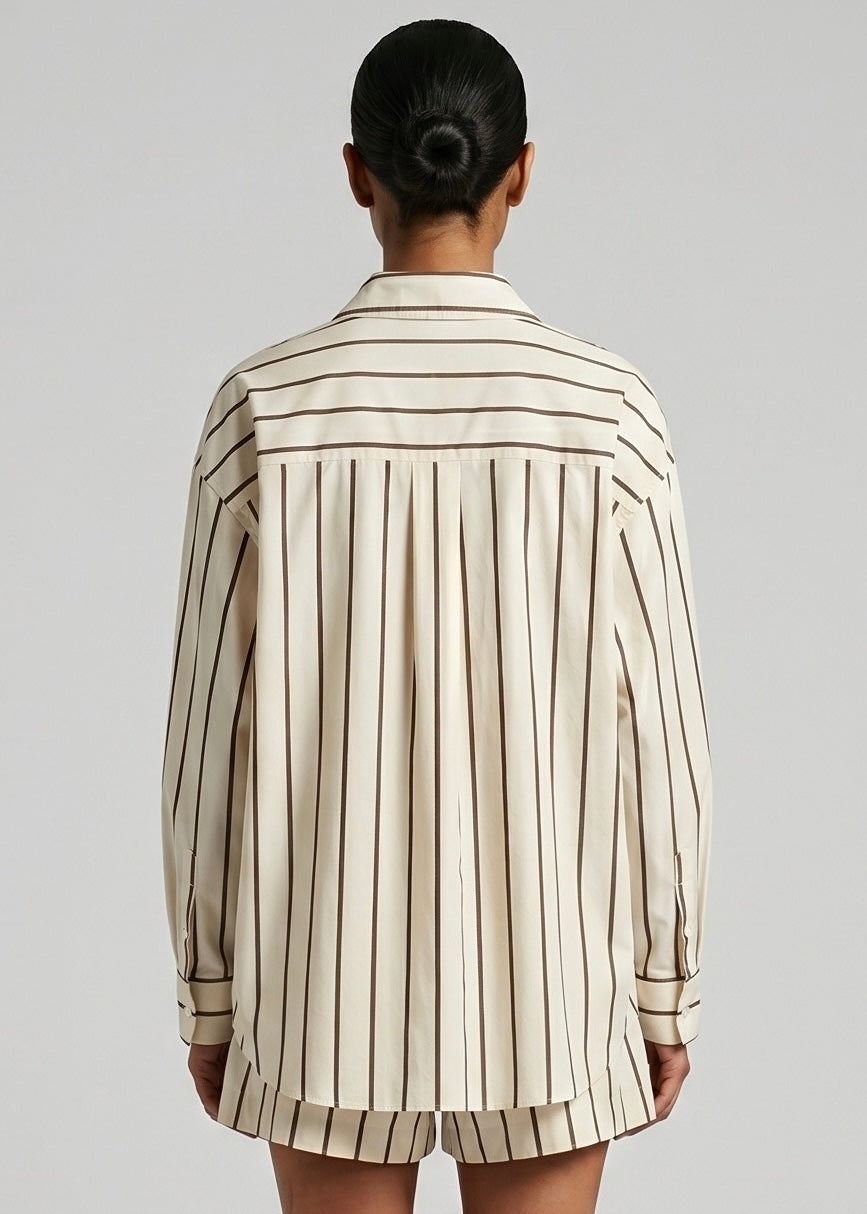 Yarra Button Down Shirt, Cream/Choc Stripe